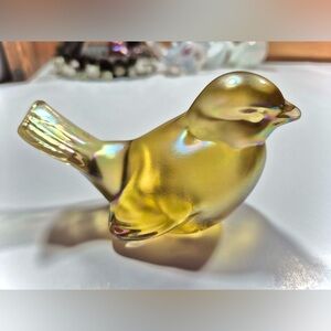 RARE Fenton Bird - Topaz Yellow Iridescent Carnival Glass Songbird Figurine